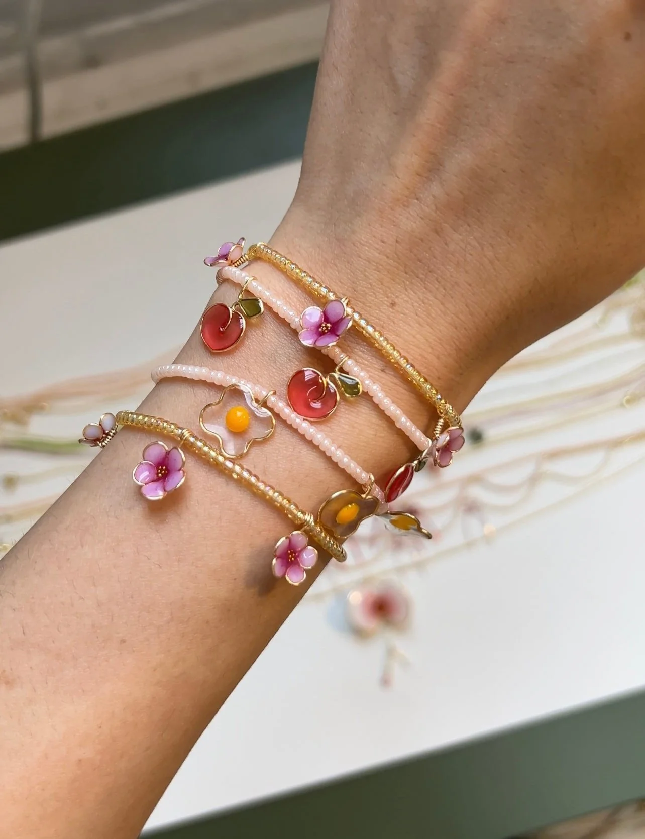 Beaded Cherry Blossom Bracelet (UV reactive) | PREORDER - Image 8