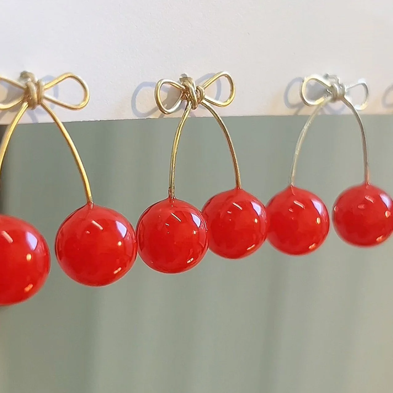 Red Cherry Bow Studs | PREORDER - Image 4