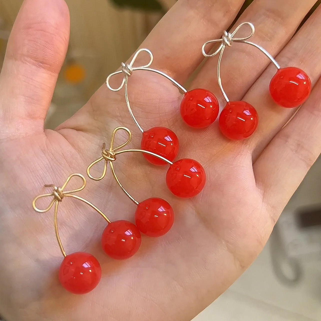 Red Cherry Bow Studs | PREORDER - Image 5