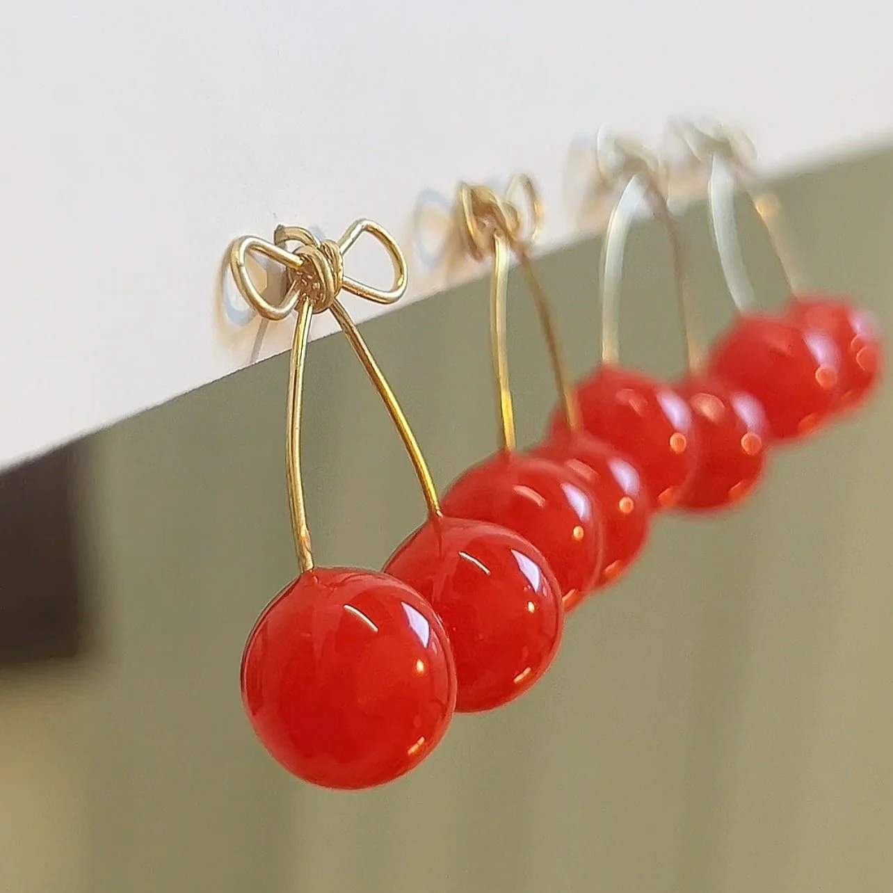 Red Cherry Bow Studs | PREORDER - Image 6